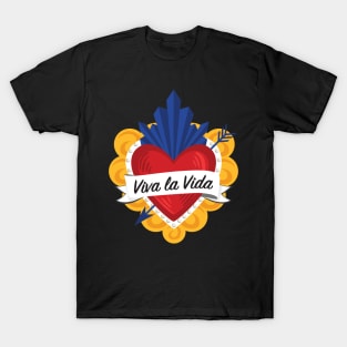 Mexican Sacred Heart / "Viva la Vida" Frida Kahlo's Quote in Spanish by Akbaly T-Shirt